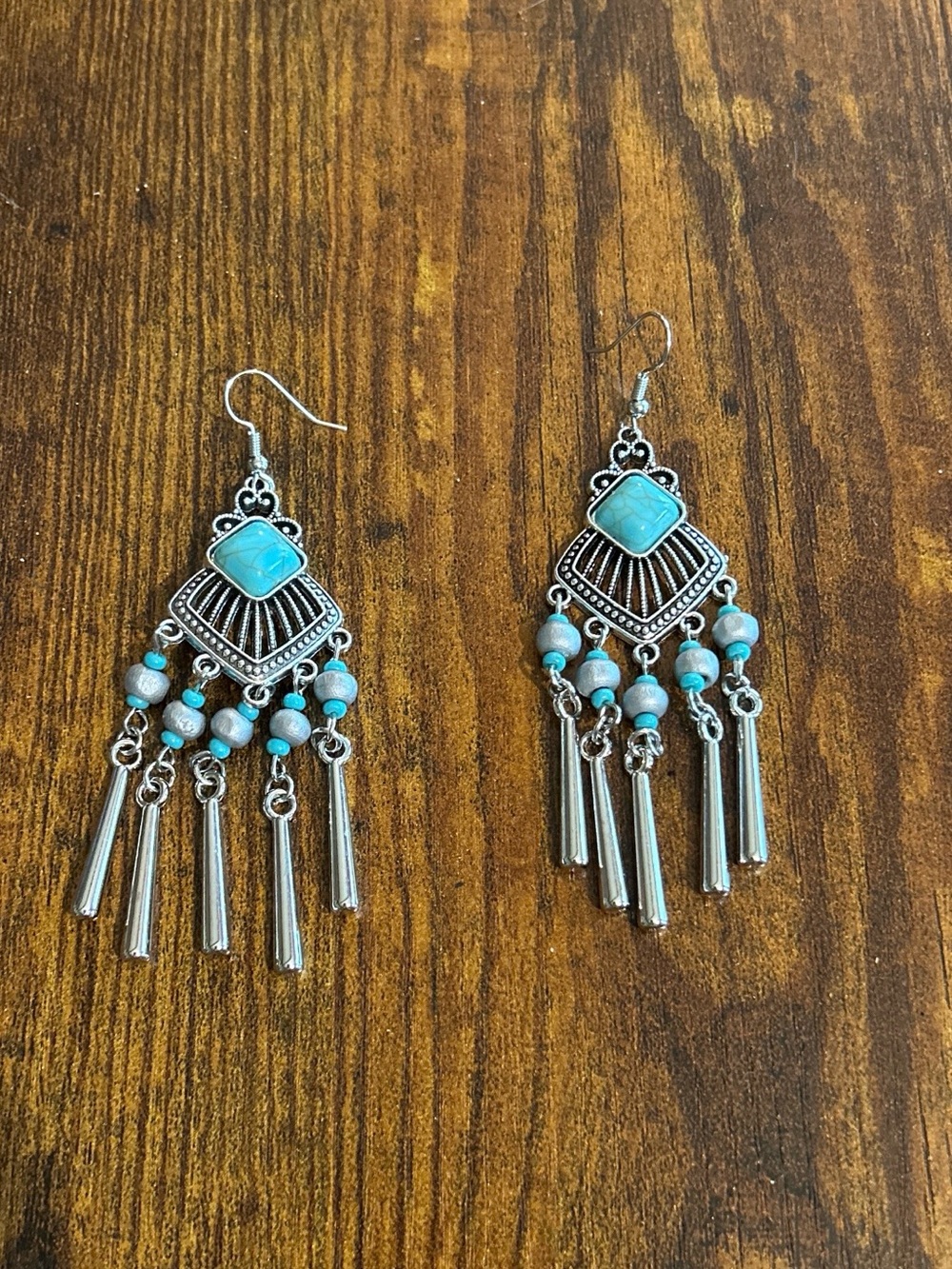 Bohemian Turquoise Dangle Chandelier Earrings - Stainless Steel